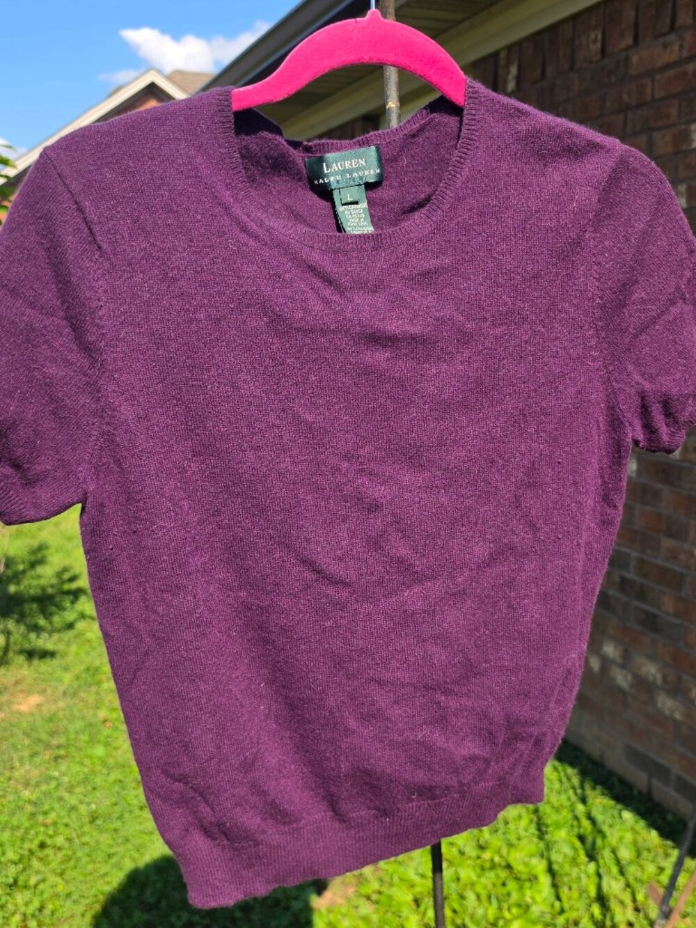 Ladies Lauren RL Large 100% cashmere purple short sleeve sweater